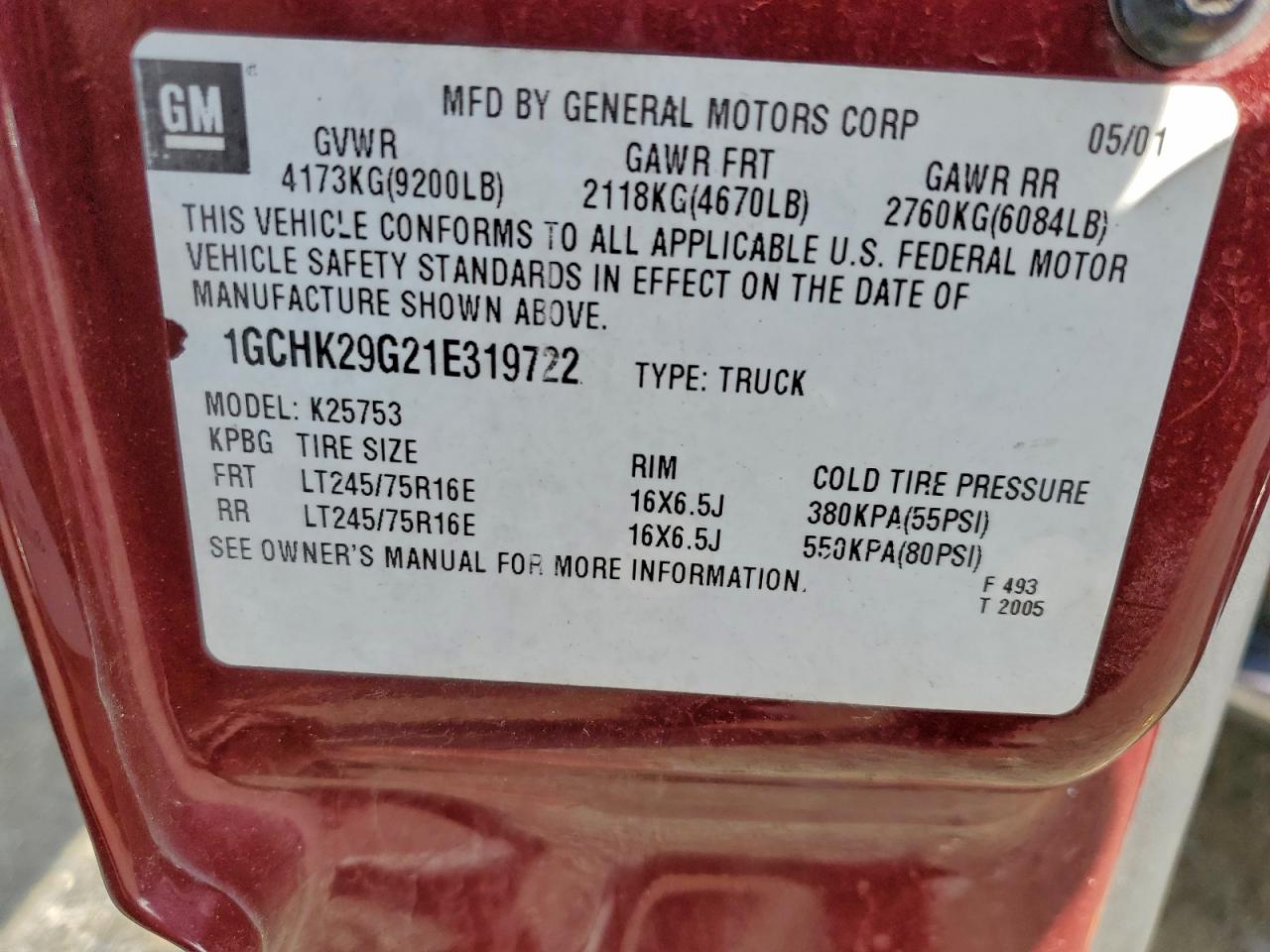 2001 Chevrolet Silverado K2500 Heavy Duty VIN: 1GCHK29G21E319722 Lot: 94113315