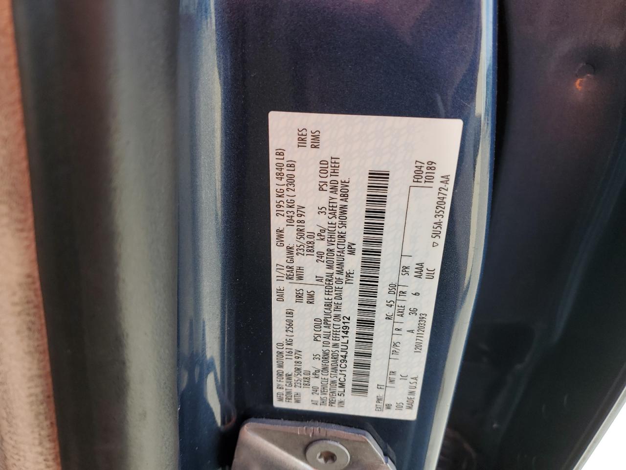 2018 Lincoln Mkc Premiere VIN: 5LMCJ1C94JUL14912 Lot: 92595875