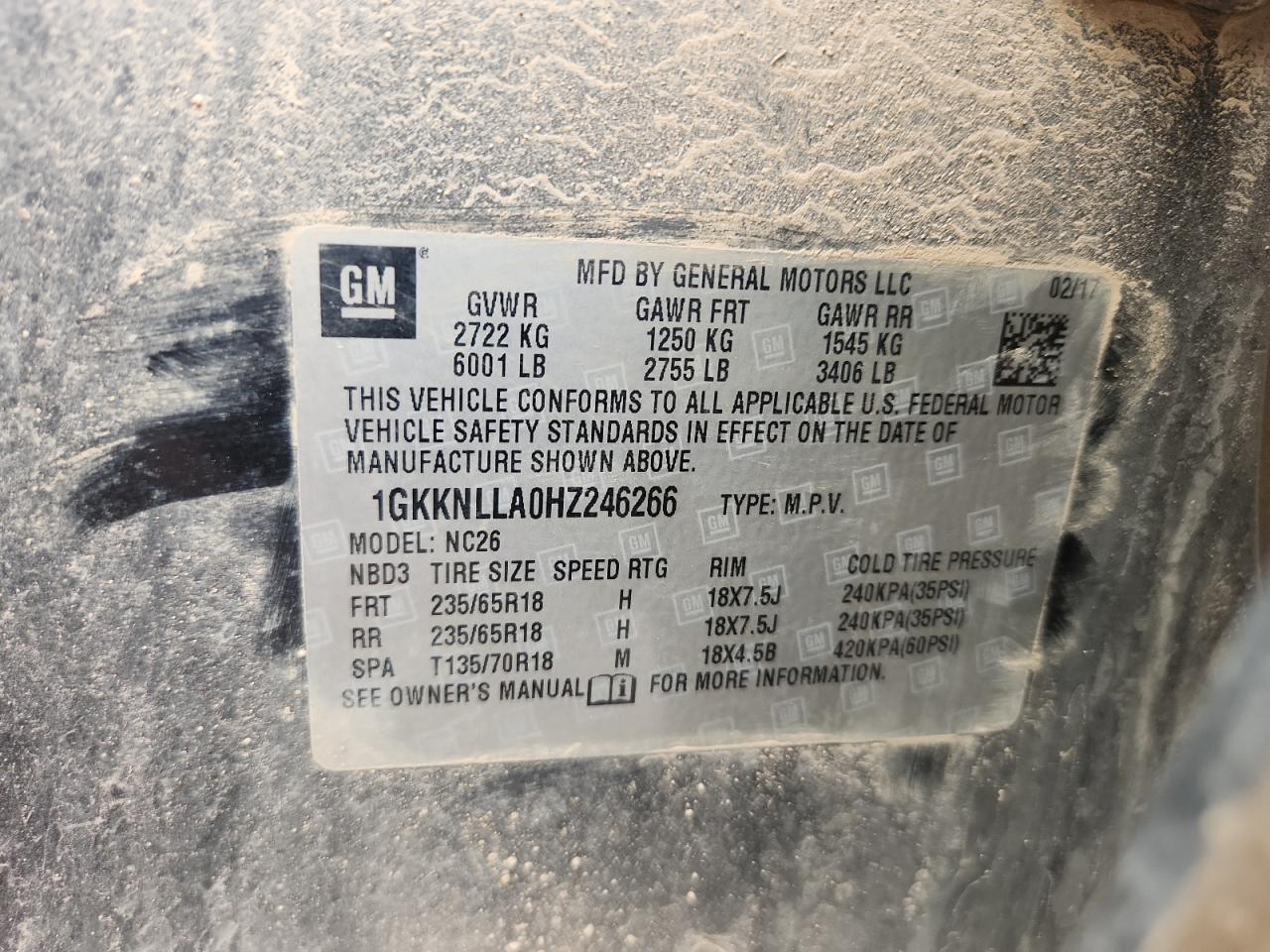 2017 GMC Acadia Sle VIN: 1GKKNLLA0HZ246266 Lot: 92168925