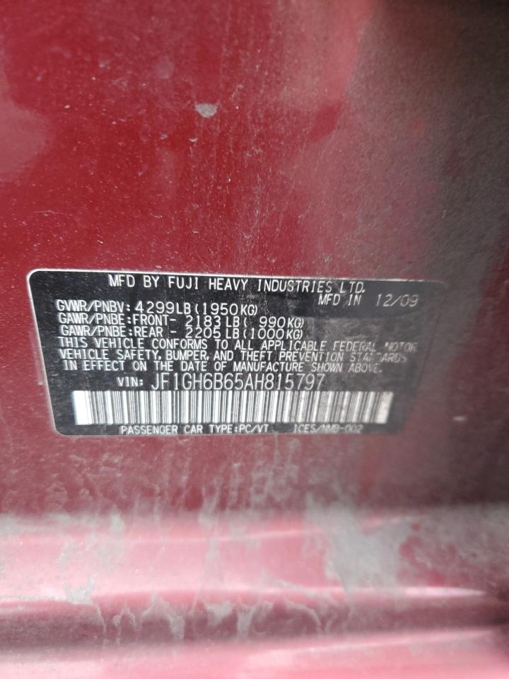 2010 Subaru Impreza 2.5I Premium VIN: JF1GH6B65AH815797 Lot: 92337125