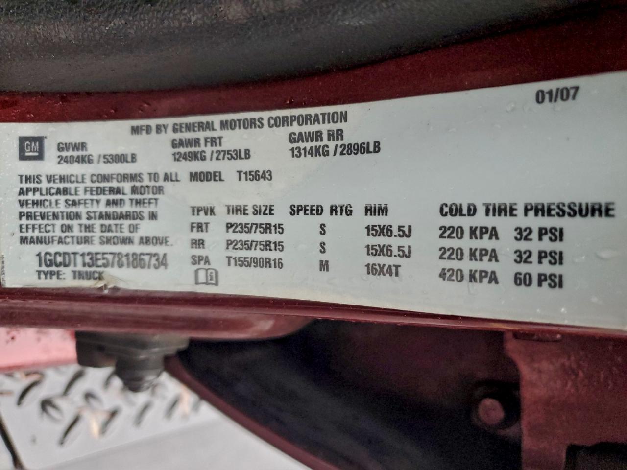 2007 Chevrolet Colorado VIN: 1GCDT13E578186734 Lot: 94276845