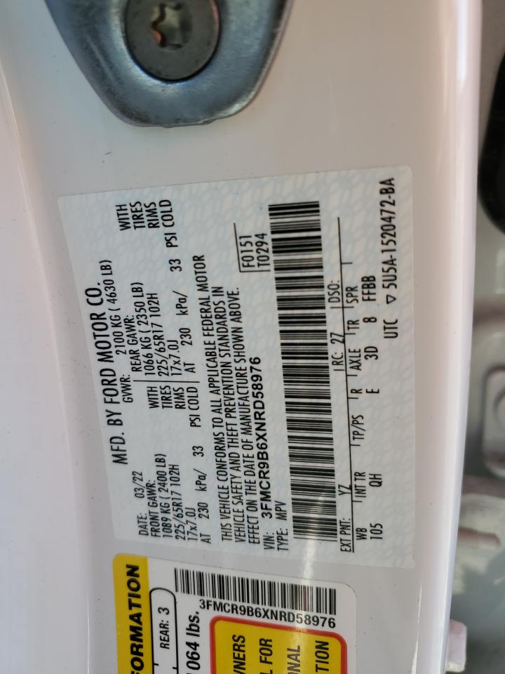 2022 Ford Bronco Sport Big Bend VIN: 3FMCR9B6XNRD58976 Lot: 92417535