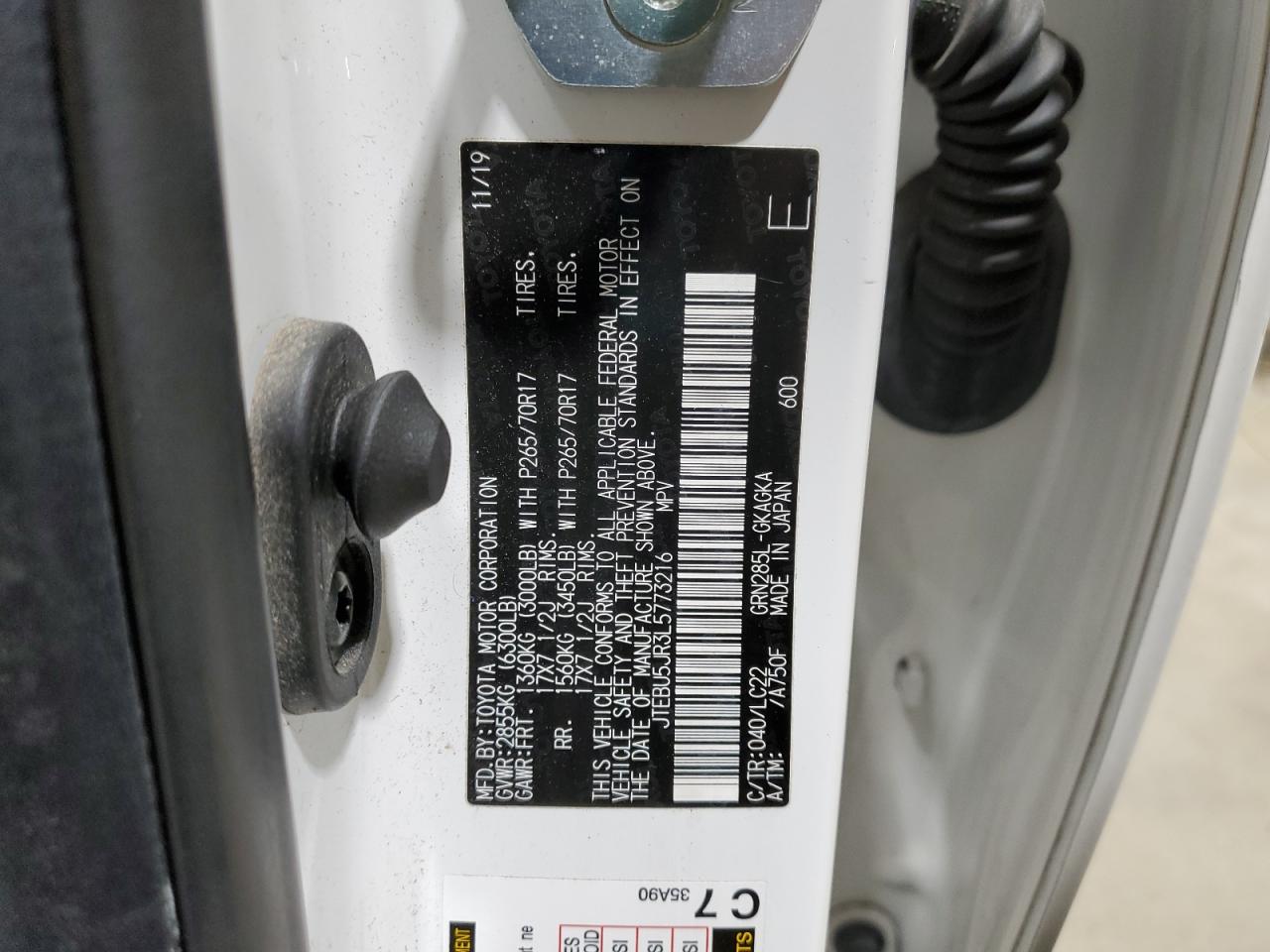 2020 Toyota 4Runner Sr5/Sr5 Premium VIN: JTEBU5JR3L5773216 Lot: 92924065