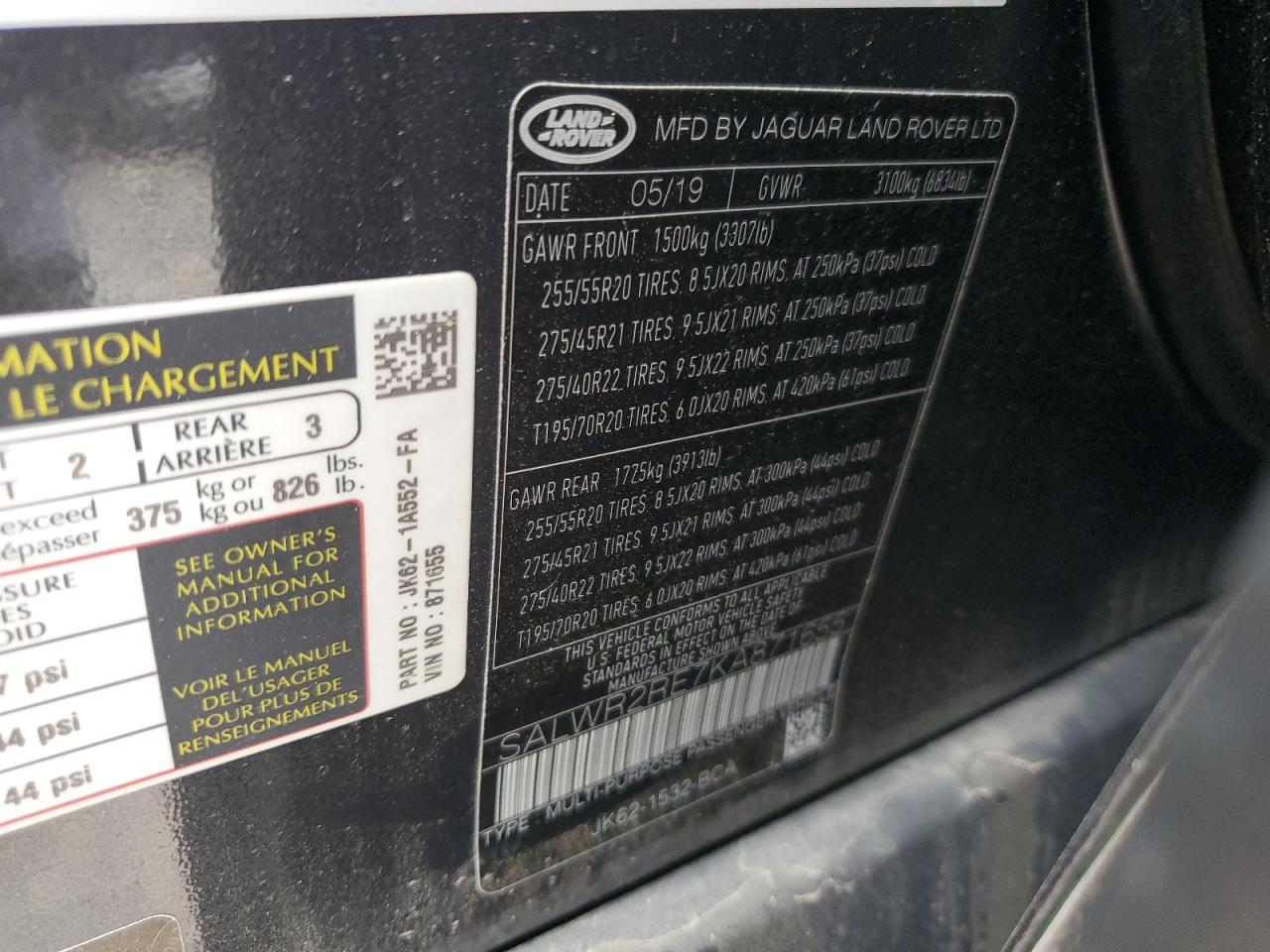 2019 Land Rover Range Rover Sport Supercharged Dynamic VIN: SALWR2RE7KA871655 Lot: 85434245