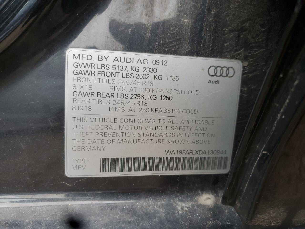 2013 Audi A4 Allroad Premium VIN: WA19FAFLXDA130844 Lot: 93497665