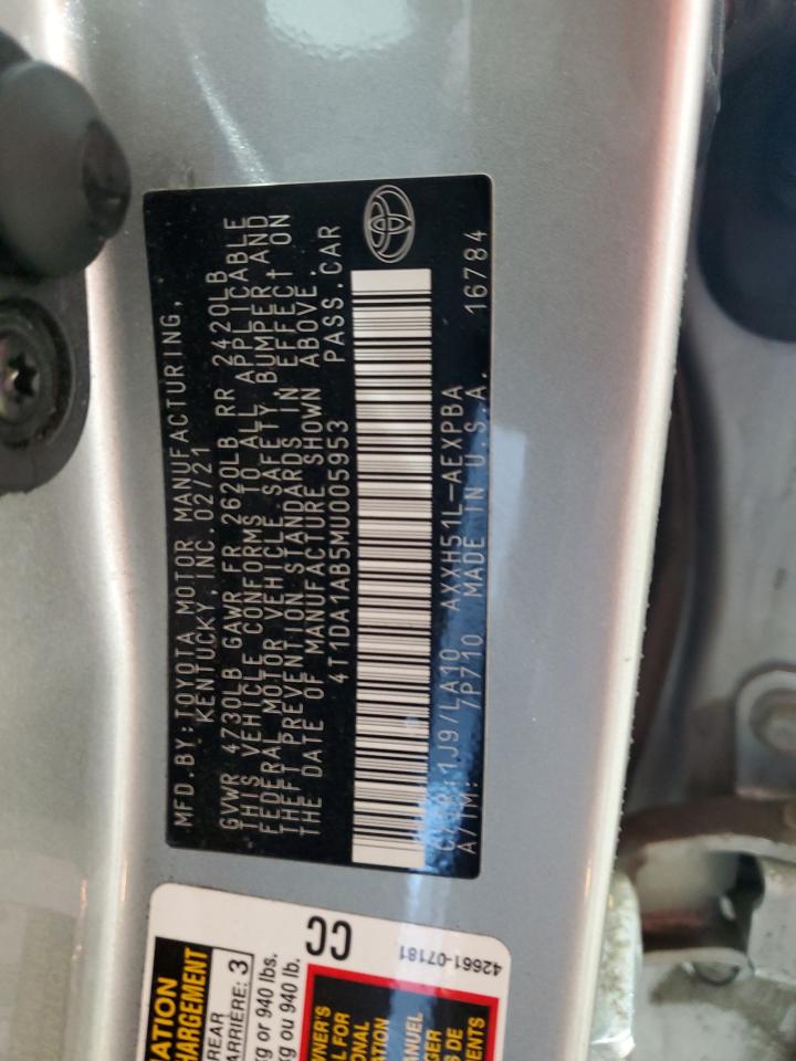 2021 Toyota Avalon Limited VIN: 4T1DA1AB5MU005953 Lot: 91798275