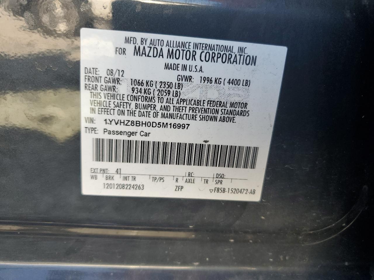 2013 Mazda 6 Sport VIN: 1YVHZ8BH0D5M16997 Lot: 92591795