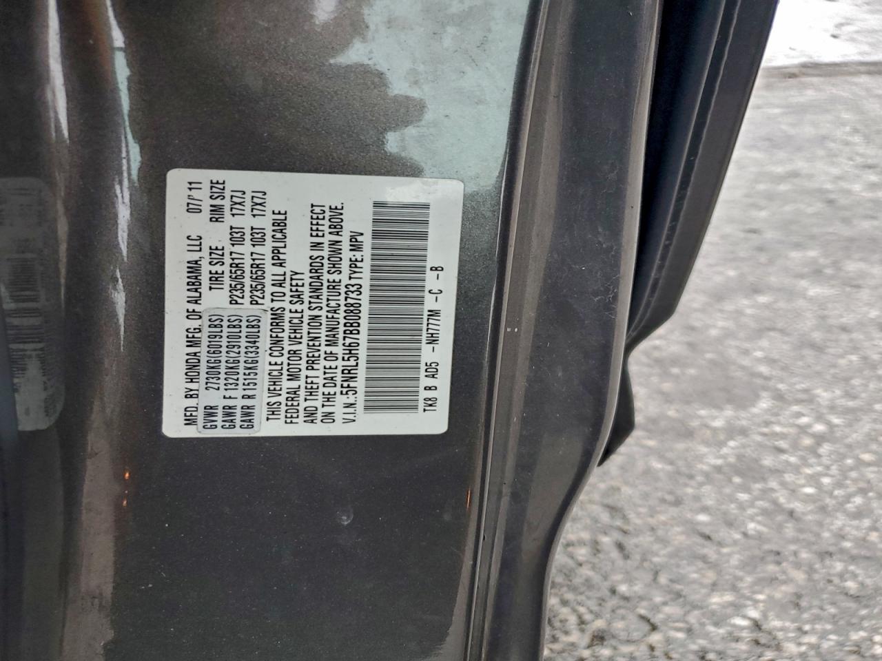 2011 Honda Odyssey Exl VIN: 5FNRL5H67BB088733 Lot: 93627315