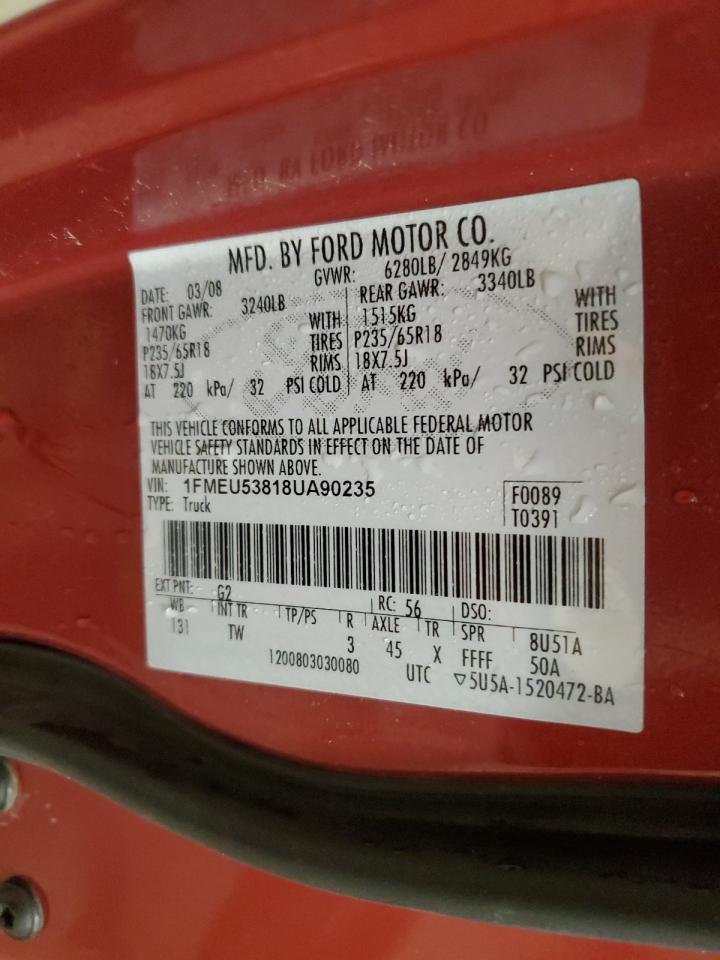 2008 Ford Explorer Sport Trac Limited VIN: 1FMEU53818UA90235 Lot: 91238065