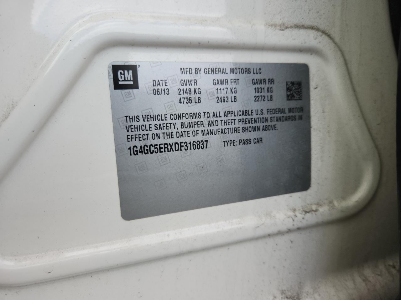 2013 Buick Lacrosse VIN: 1G4GC5ERXDF316837 Lot: 92069585