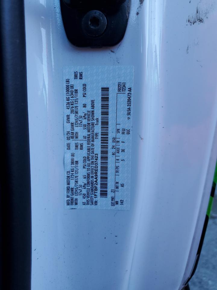 2024 Ford F250 Super Duty VIN: 1FTBF2AA9RED37423 Lot: 93044865