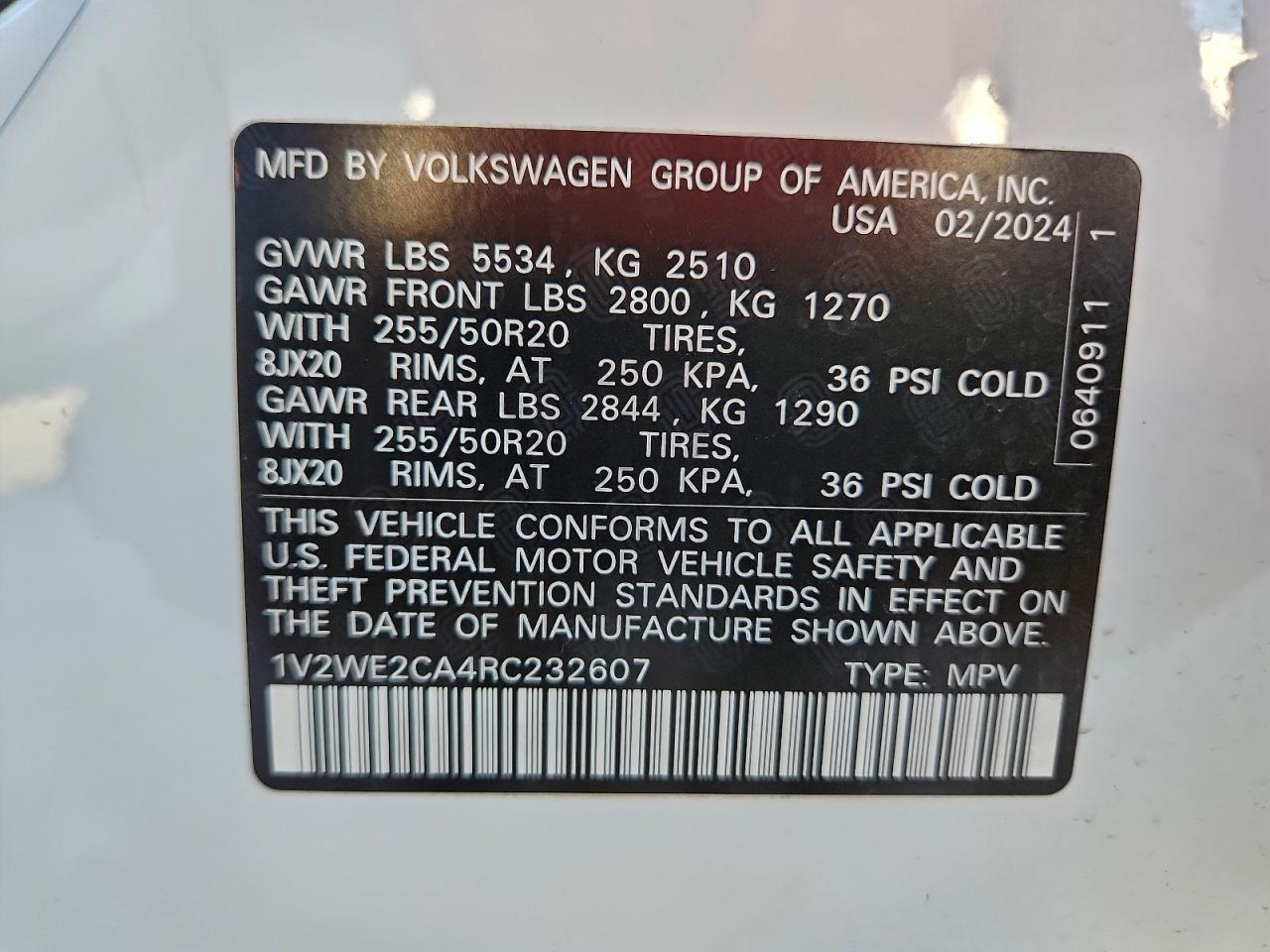 2024 Volkswagen Atlas Cross Sport Se VIN: 1V2WE2CA4RC232607 Lot: 94059345