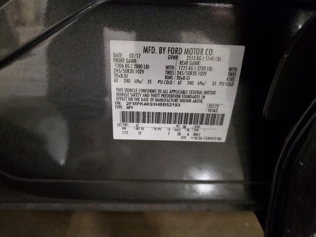 2017 Ford Edge Titanium VIN: 2FMPK4K93HBB52193 Lot: 92414445