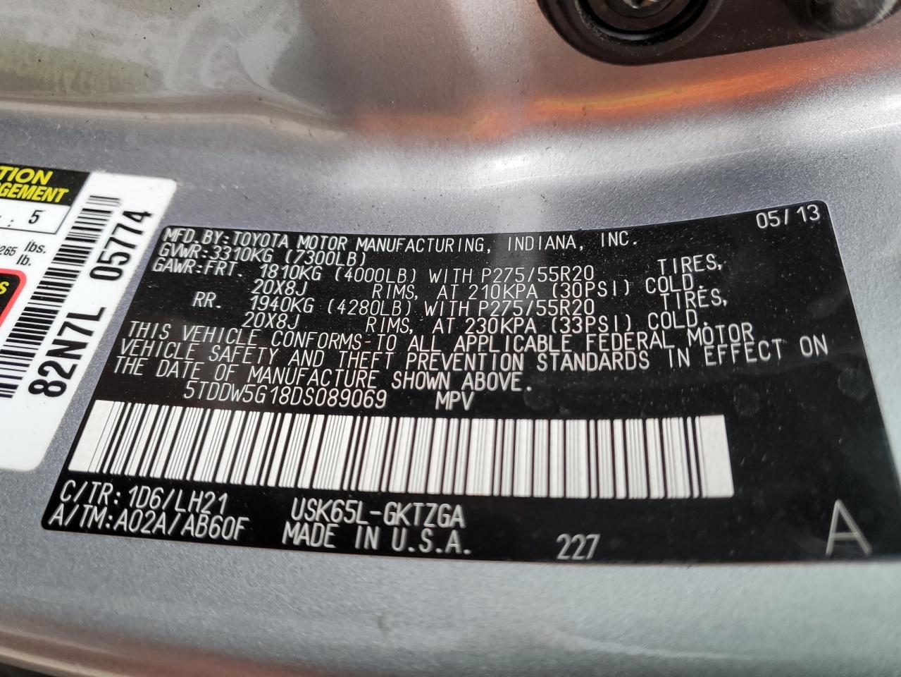 2013 Toyota Sequoia Platinum VIN: 5TDDW5G18DS089069 Lot: 93437785