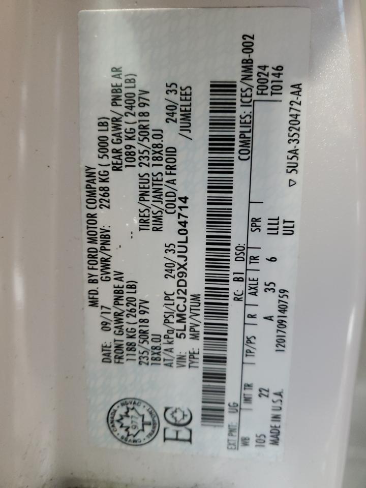 2018 Lincoln Mkc Select VIN: 5LMCJ2D9XJUL04714 Lot: 92012275