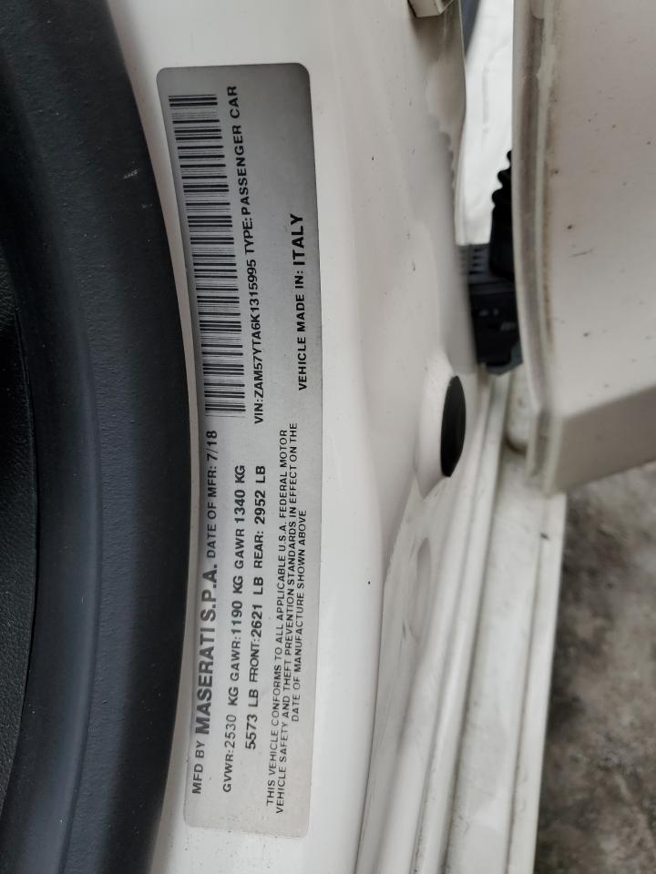 2019 Maserati Ghibli S VIN: ZAM57YTA6K1315995 Lot: 91785795