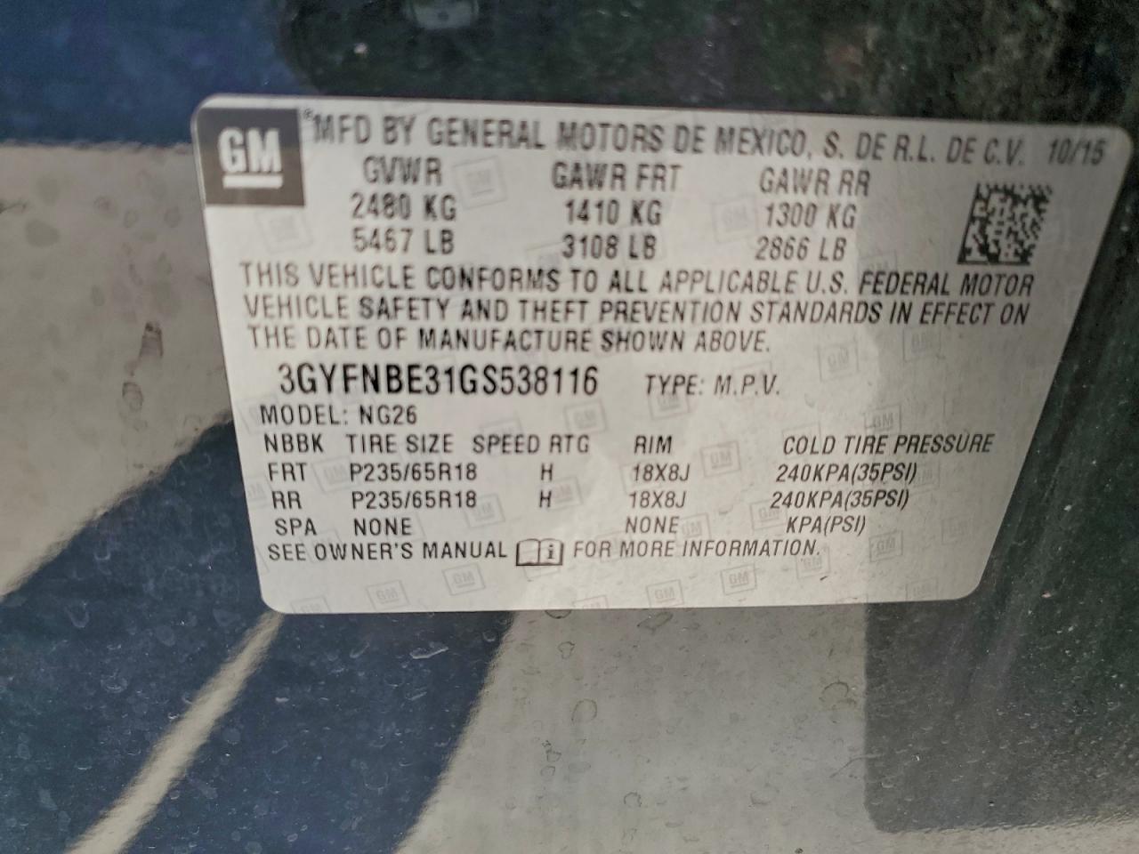 2016 Cadillac Srx Luxury Collection VIN: 3GYFNBE31GS538116 Lot: 92245045