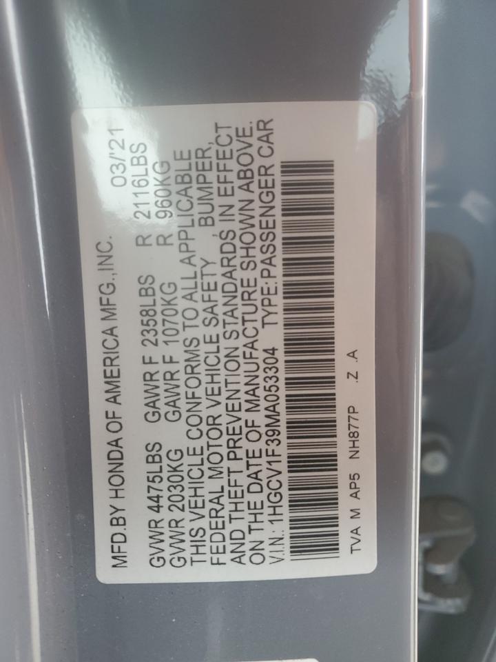 2021 Honda Accord Sport VIN: 1HGCV1F39MA053304 Lot: 93194165