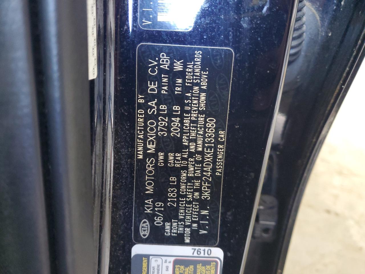 2019 Kia Forte Fe VIN: 3KPF24ADXKE133680 Lot: 91985725