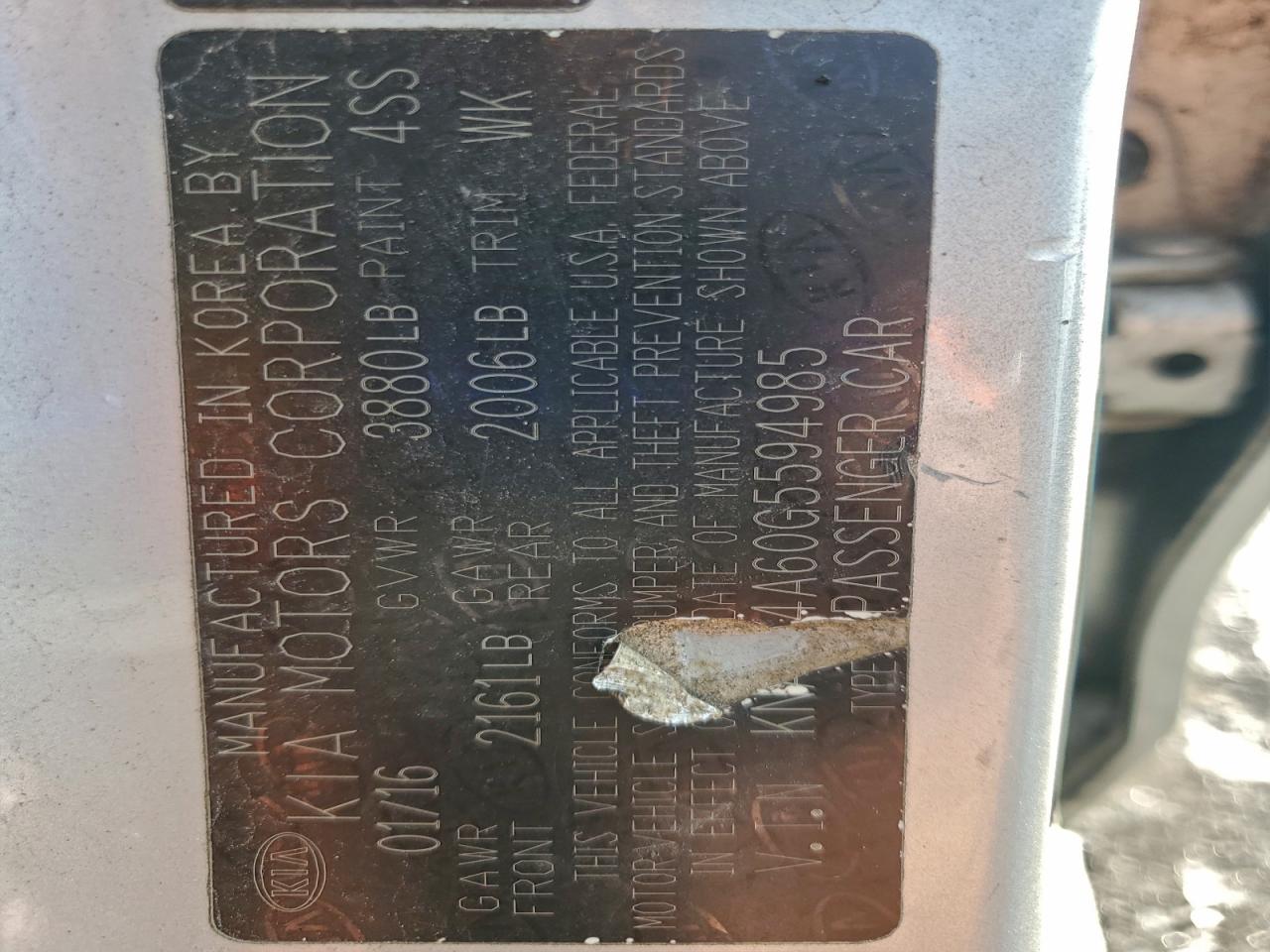 2016 Kia Forte Lx VIN: KNAFK4A60G5594985 Lot: 94267935