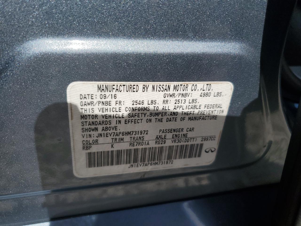 2017 Infiniti Q50 Premium VIN: JN1EV7AP6HM731972 Lot: 93375755