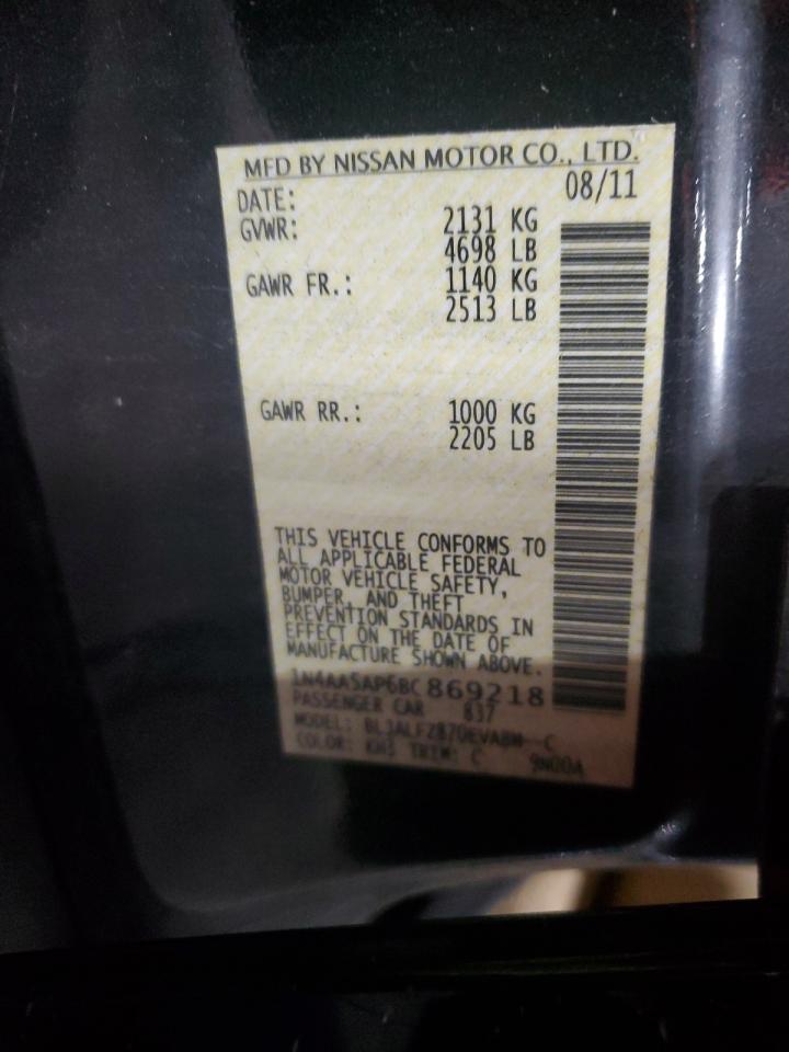 2011 Nissan Maxima S VIN: 1N4AA5AP6BC869218 Lot: 91970445