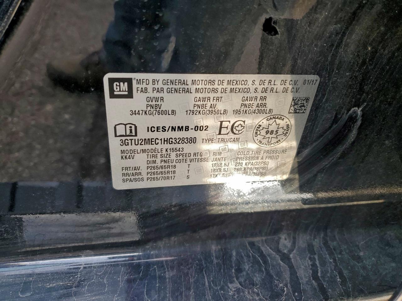 2017 GMC Sierra K1500 Sle VIN: 3GTU2MEC1HG328380 Lot: 93898275