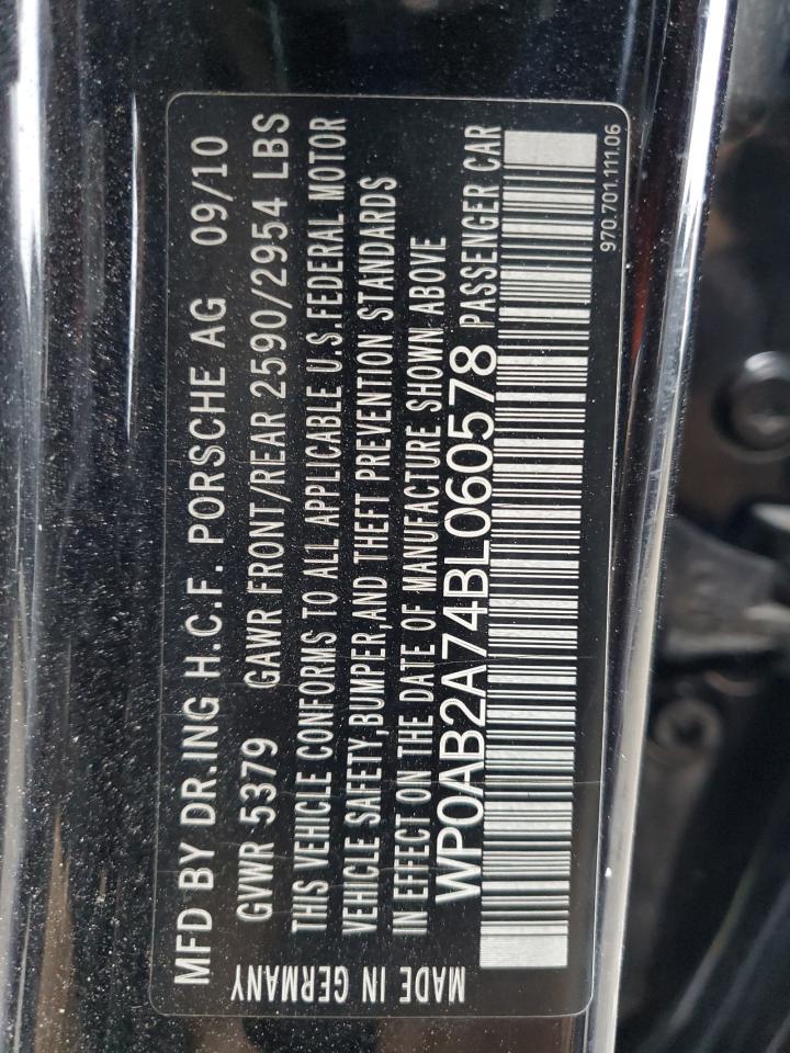 2011 Porsche Panamera S VIN: WP0AB2A74BL060578 Lot: 93110625