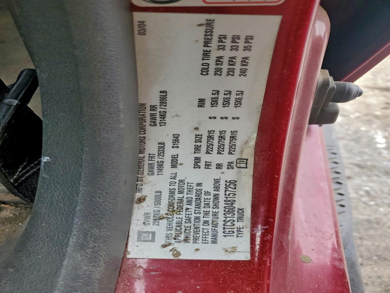 2004 GMC Canyon VIN: 1GTCS136048157256 Lot: 94345895