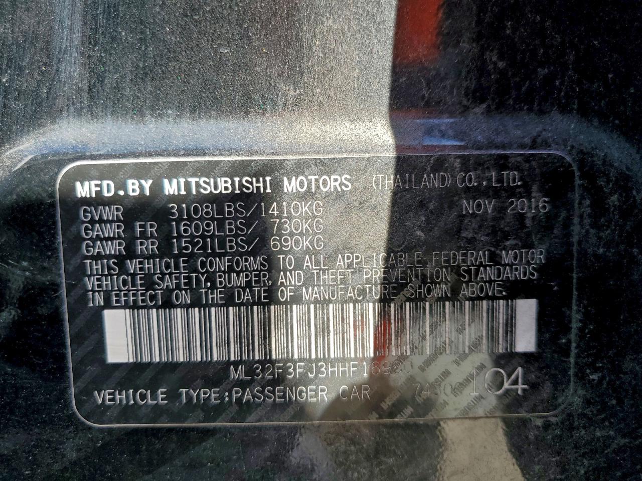 2017 Mitsubishi Mirage G4 Es VIN: ML32F3FJ3HHF16980 Lot: 92122845