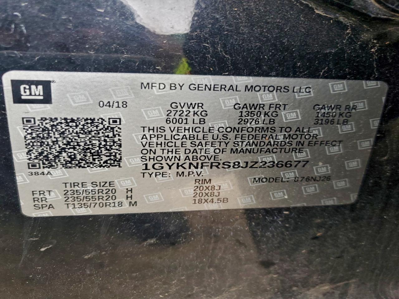 2018 Cadillac Xt5 Premium Luxury VIN: 1GYKNFRS8JZ236677 Lot: 94062635