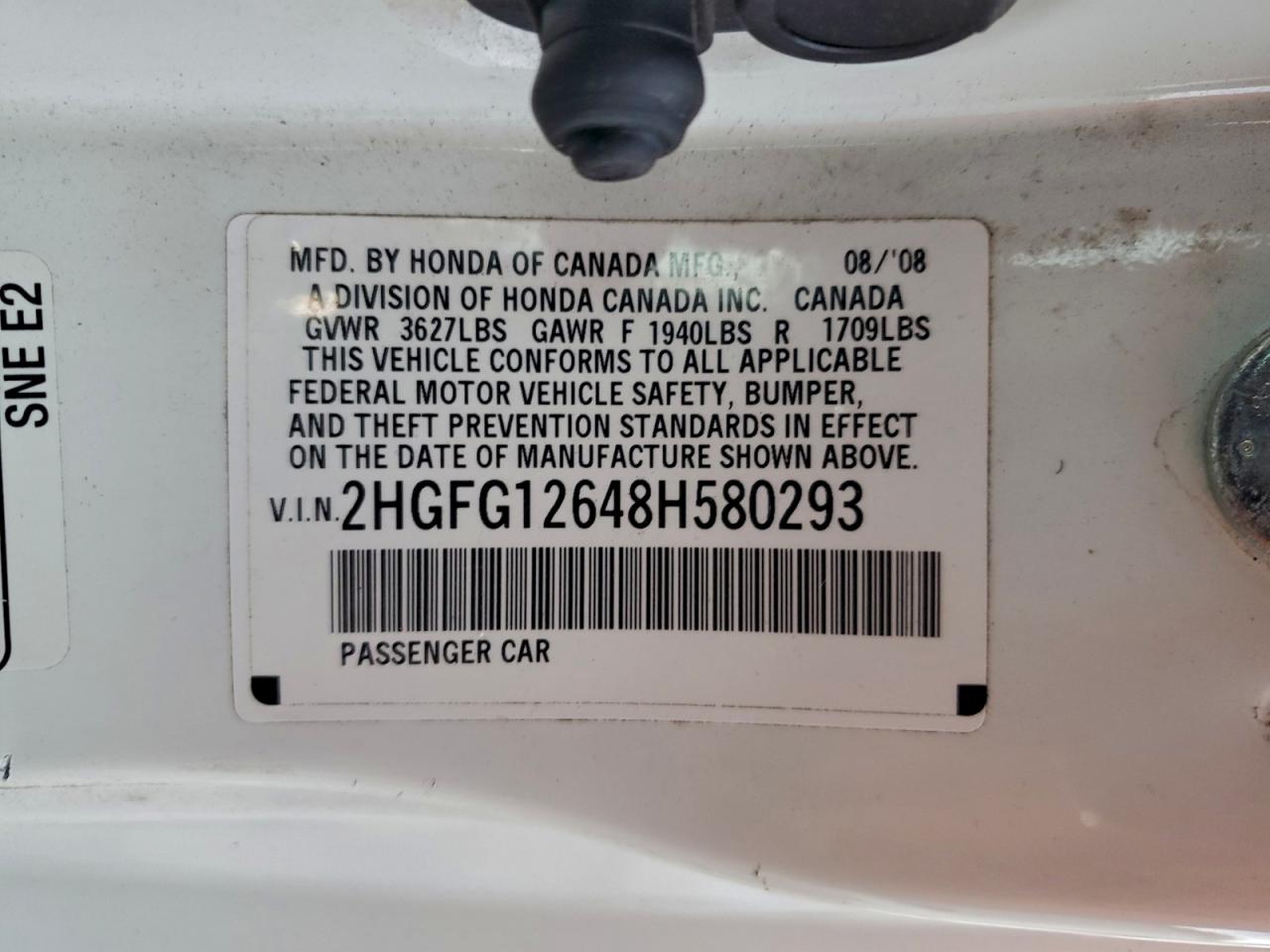 2008 Honda Civic Lx VIN: 2HGFG12648H580293 Lot: 94475785