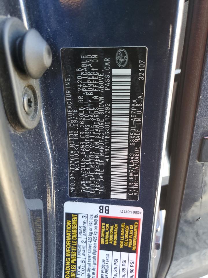 2019 Toyota Avalon Xle VIN: 4T1BZ1FB6KU017292 Lot: 92004785