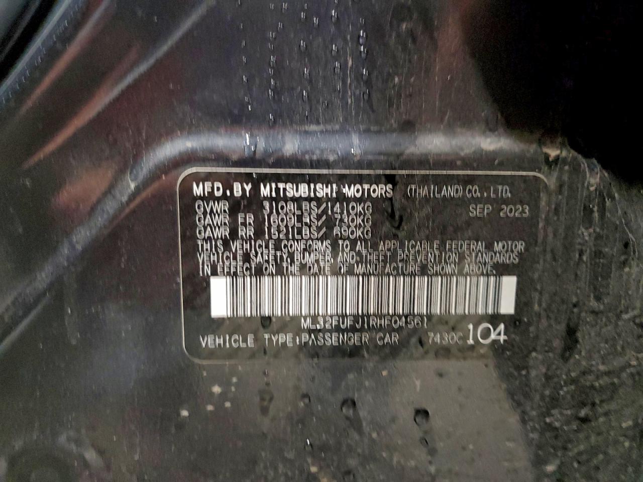 2024 Mitsubishi Mirage G4 Es VIN: ML32FUFJ1RHF04561 Lot: 92804415