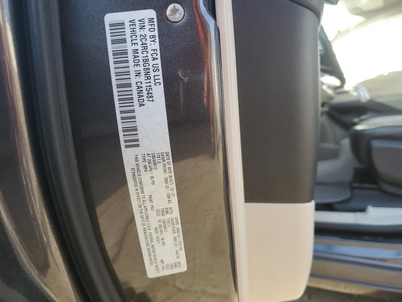 2022 Chrysler Pacifica Touring L VIN: 2C4RC1BG8NR115487 Lot: 93098595