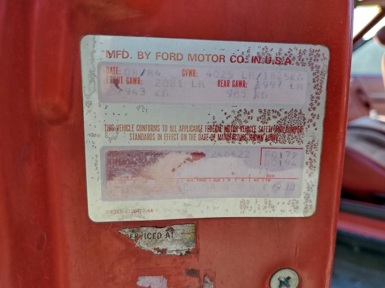 1984 Ford Mustang L VIN: 1FABP283XEF240522 Lot: 93292715