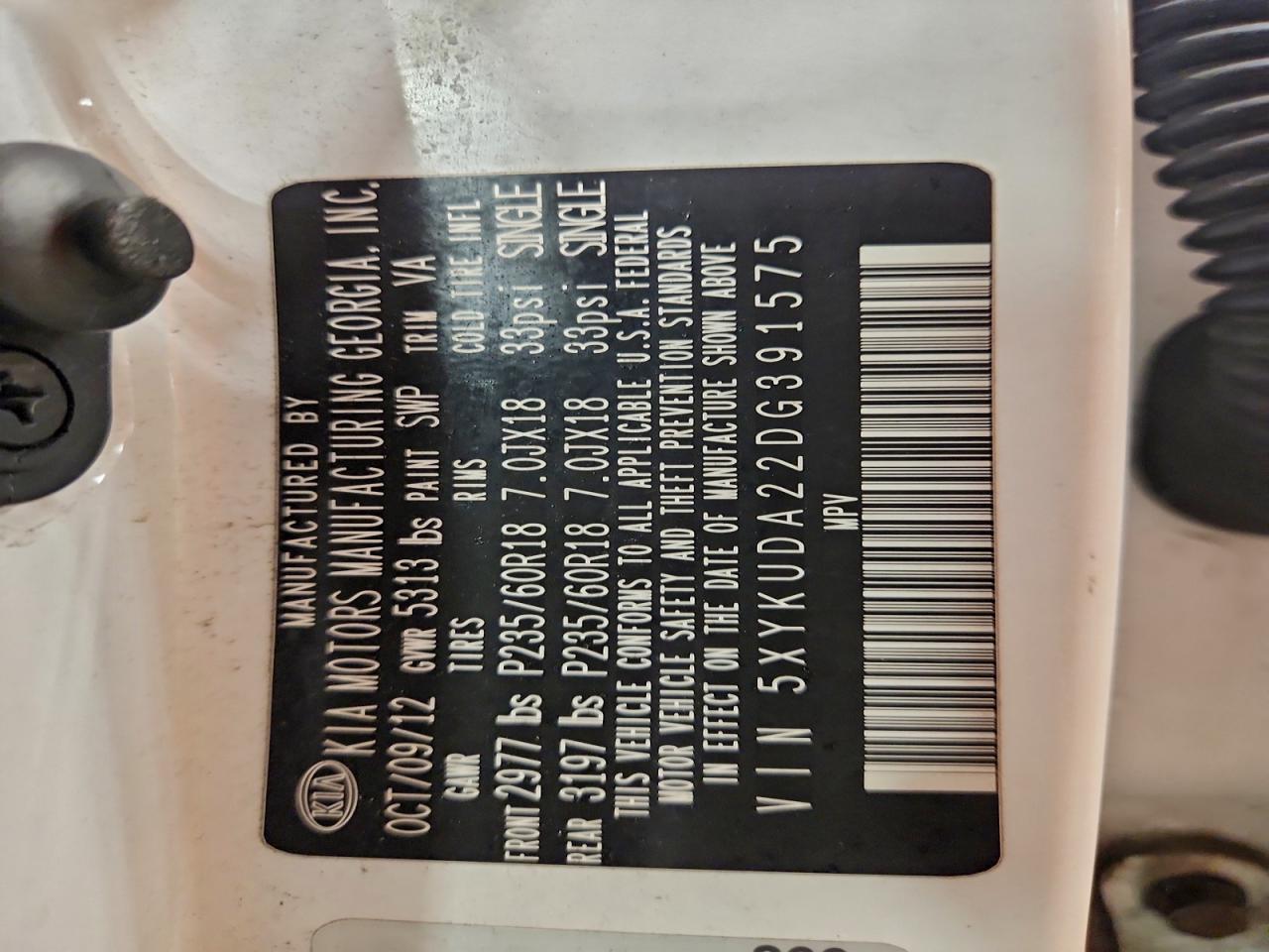 2013 Kia Sorento Ex VIN: 5XYKUDA22DG391575 Lot: 94121005