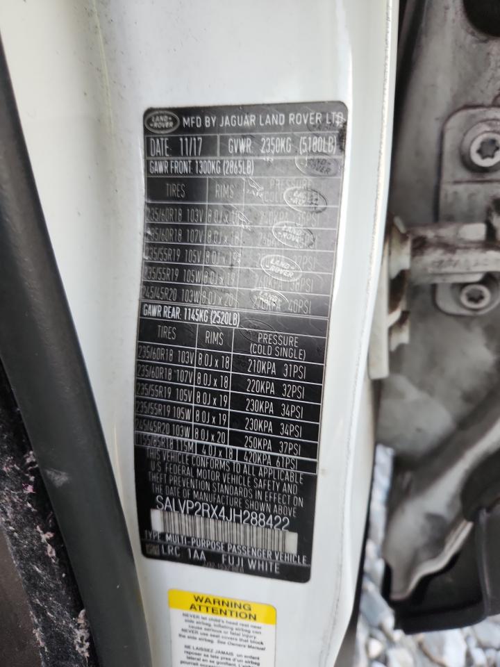 2018 Land Rover Range Rover Evoque Se VIN: SALVP2RX4JH288422 Lot: 92417685