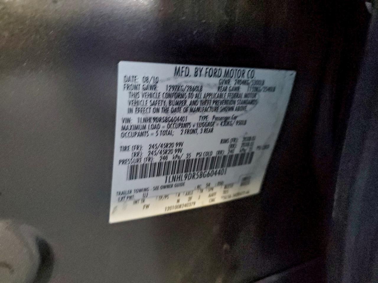 2011 Lincoln Mks VIN: 1LNHL9DR5BG604401 Lot: 93751665