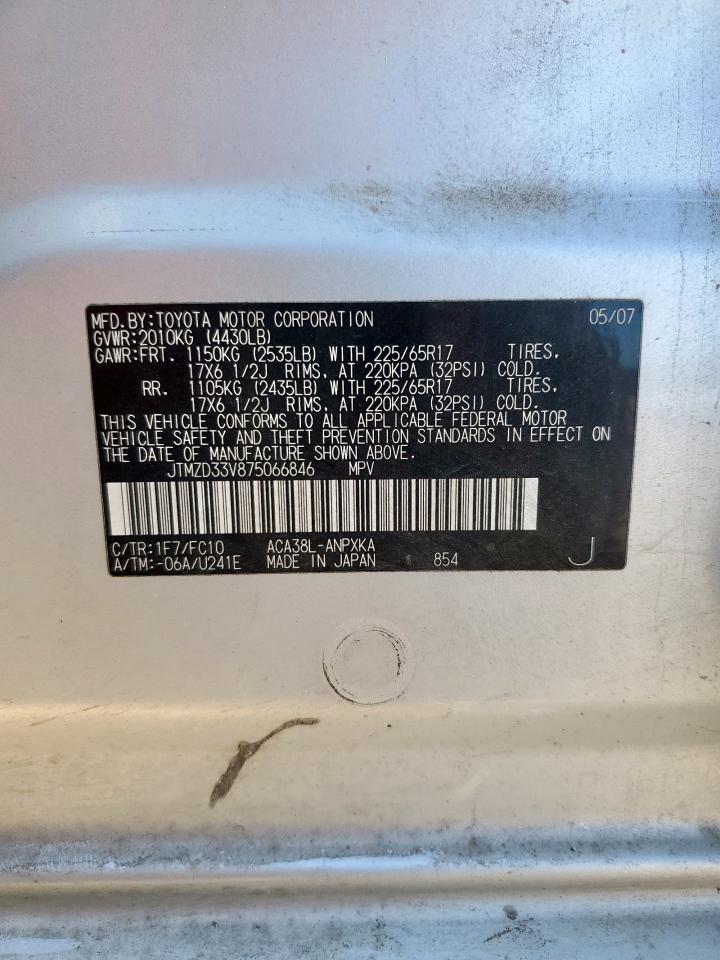 2007 Toyota Rav4 VIN: JTMZD33V875066846 Lot: 91719955