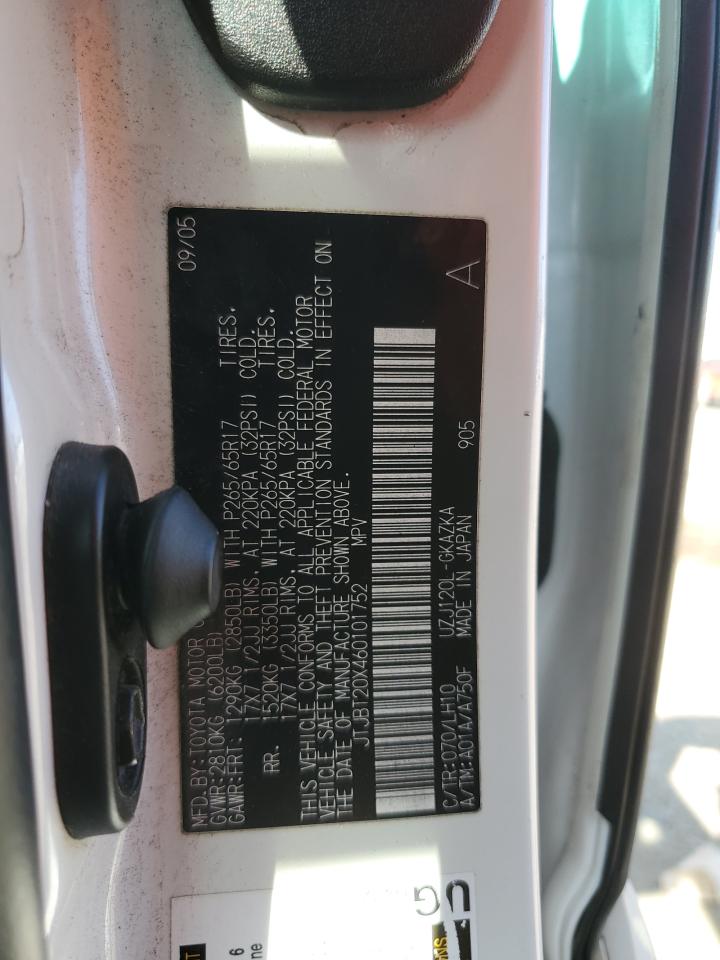 2006 Lexus Gx 470 VIN: JTJBT20X460101752 Lot: 91412215