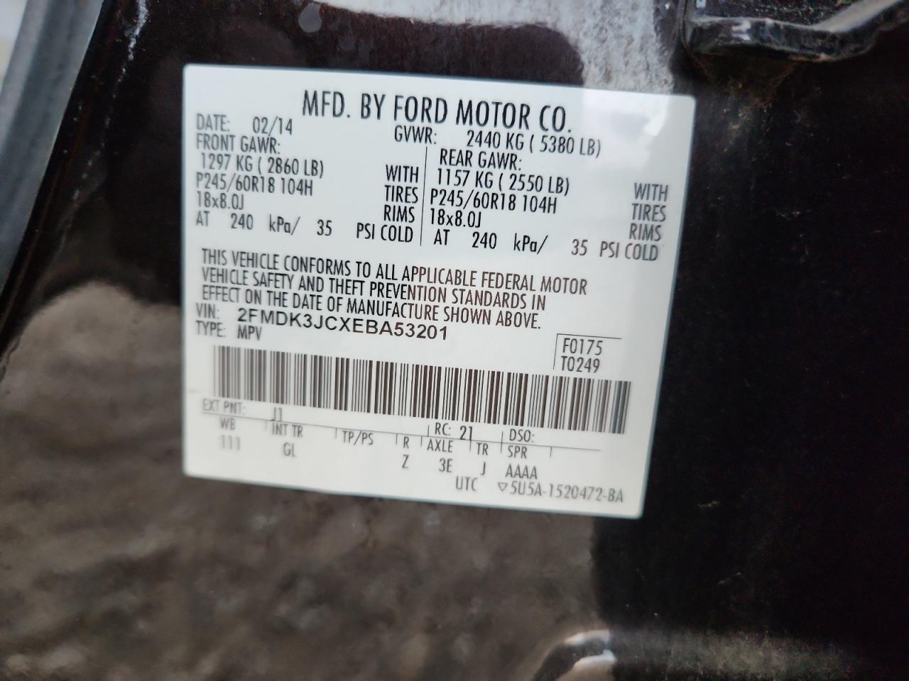 2014 Ford Edge Sel VIN: 2FMDK3JCXEBA53201 Lot: 93321615