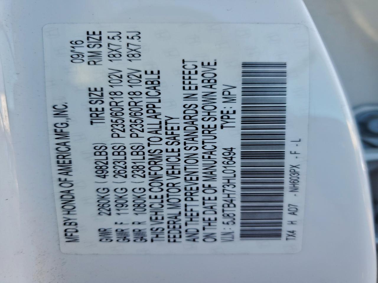 2017 Acura Rdx Advance VIN: 5J8TB4H73HL016494 Lot: 92444875