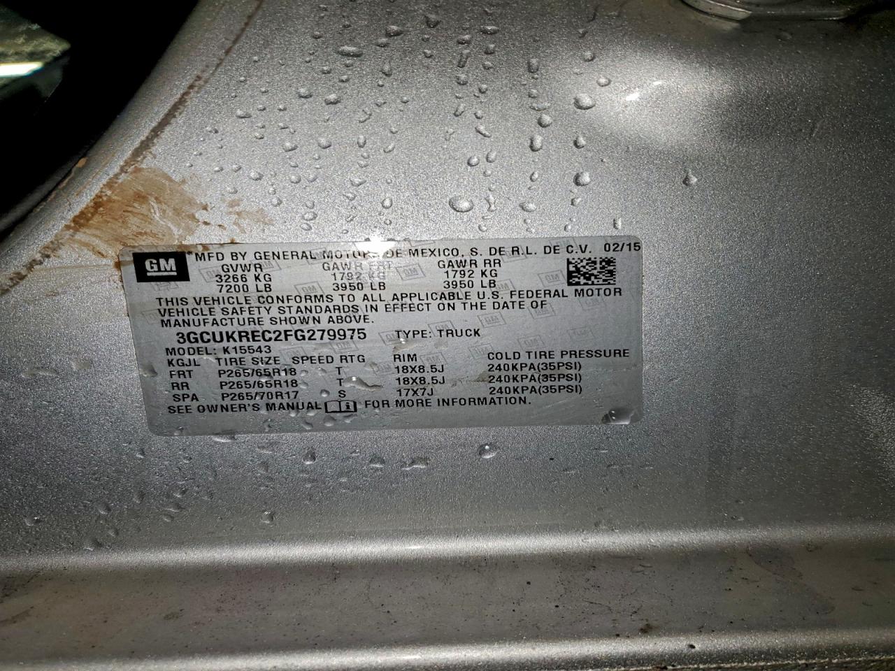 2015 Chevrolet Silverado K1500 Lt VIN: 3GCUKREC2FG279975 Lot: 94312445