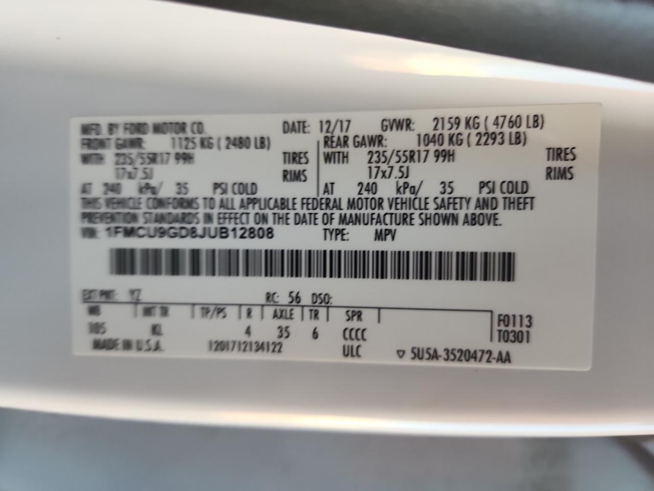 2018 Ford Escape Se VIN: 1FMCU9GD8JUB12808 Lot: 92107735