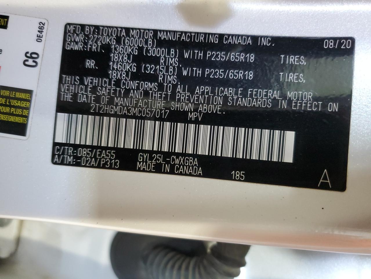 2021 Lexus Rx 450H VIN: 2T2HGMDA3MC057017 Lot: 91525915