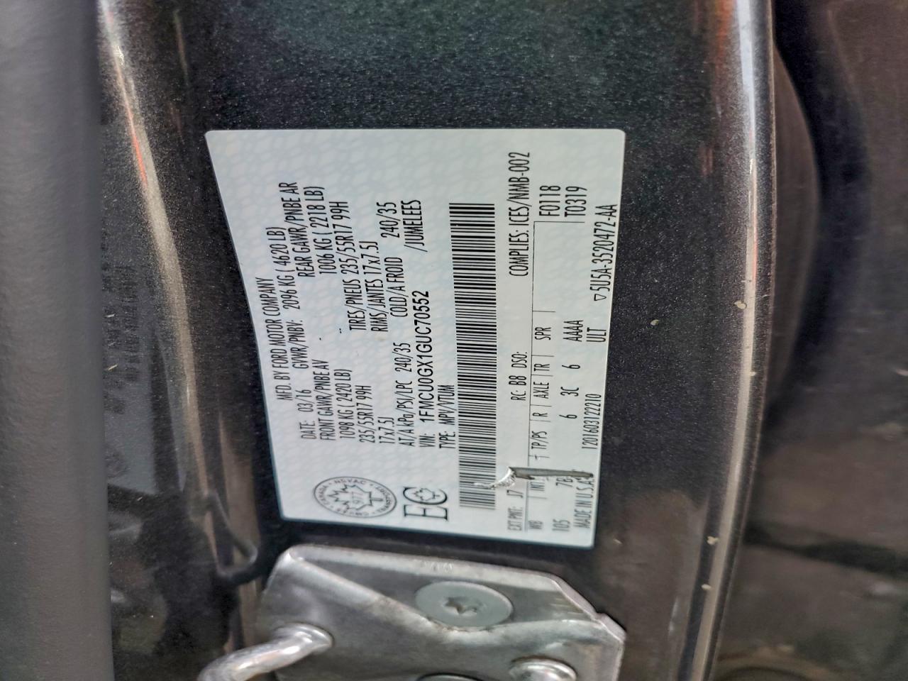 2016 Ford Escape Se VIN: 1FMCU0GX1GUC70552 Lot: 94141375