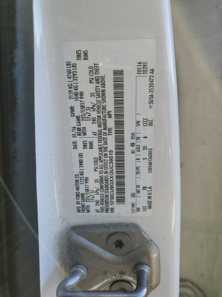 2016 Ford Escape Se VIN: 1FMCU9GXXGUC39515 Lot: 92065075