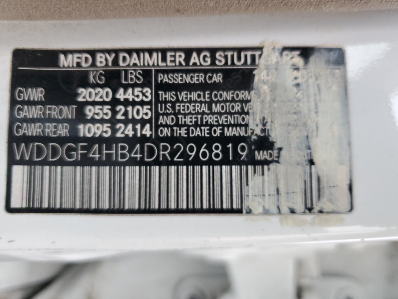 2013 Mercedes-Benz C 250 VIN: WDDGF4HB4DR296819 Lot: 91027355