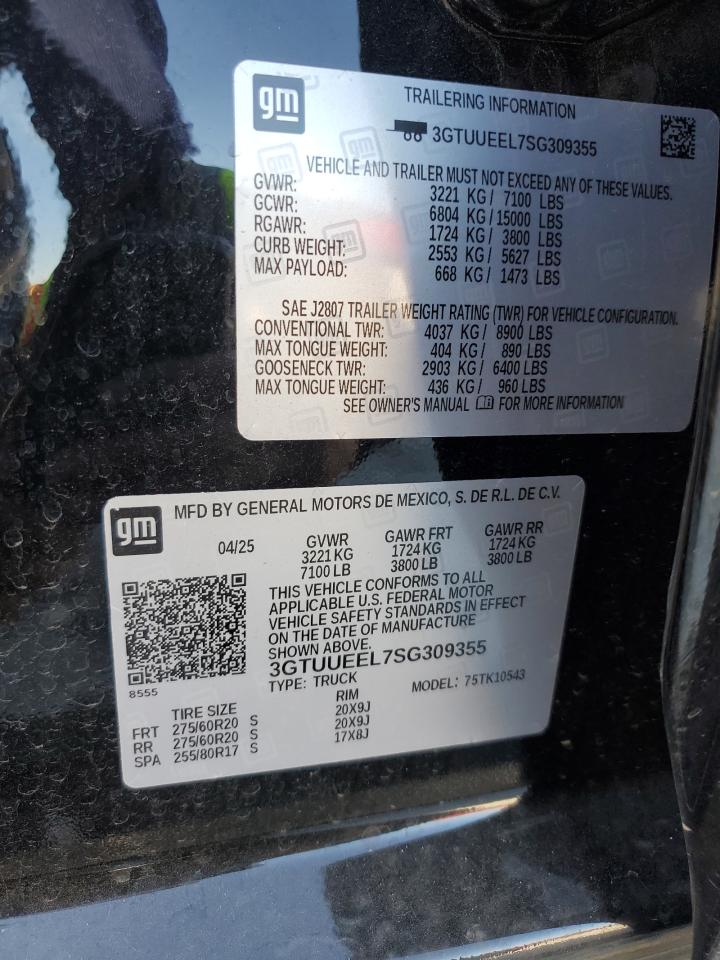 2025 GMC Sierra K1500 At4 VIN: 3GTUUEEL7SG309355 Lot: 92598975